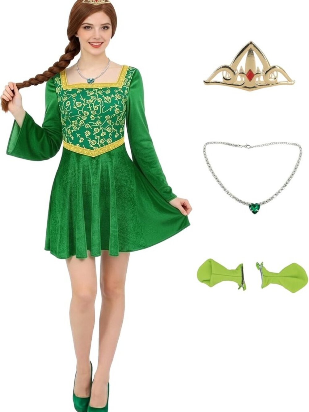 Women's Princess Costume Dress - Velvet Bodycon Halloween Cosplay with Crown